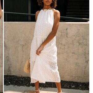 Chic White Eyelet Midi Dress